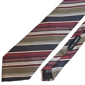 DOLCE & GABBANA SILK TIE Red Navy Silver  Designer LUXURY Authentic Hologram 58"